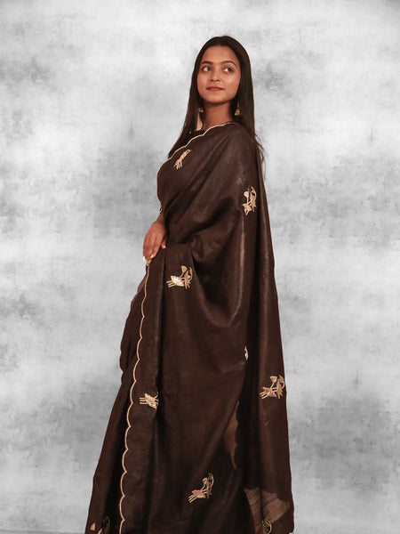 Kohra Luxury Brown Tussar Silk Saree | Timeless Ethnic Elegance for Women