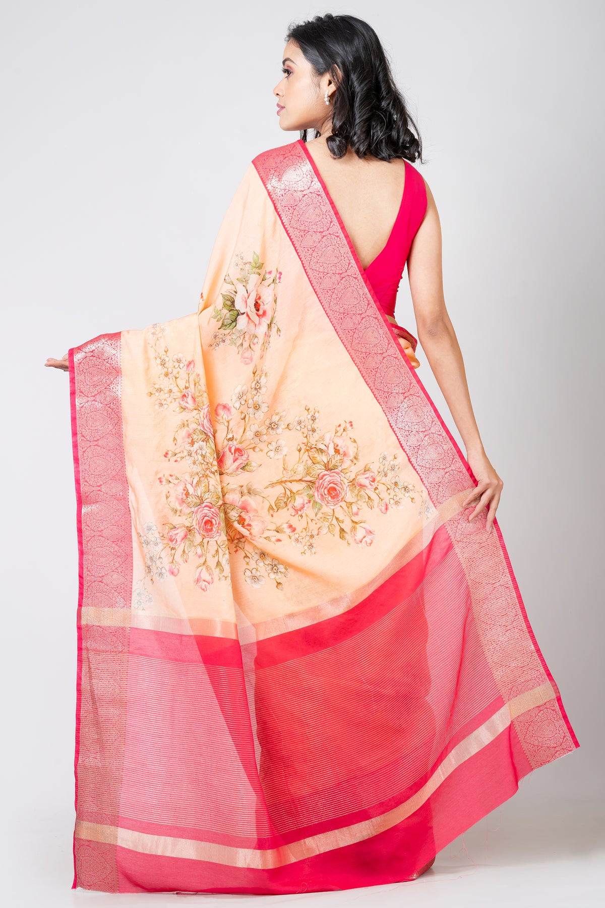 Floral enchantment Elegant Cream Chanderi Saree for Weddings and Special Occasions