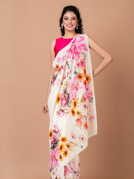 Premium White Festive Crepe Saree with Sequin Detailing