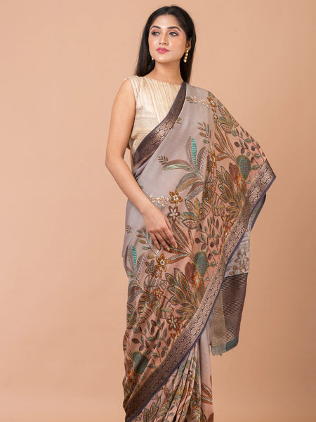 Copy of chaavi Premium Grey Violet Ombre Chanderi Saree with Zari Weaving