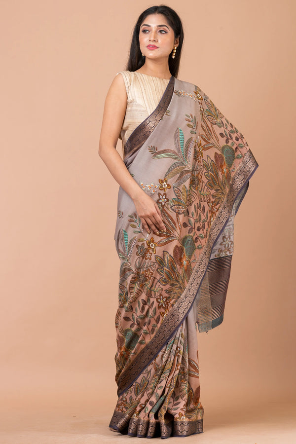 Copy of chaavi Premium Grey Violet Ombre Chanderi Saree with Zari Weaving