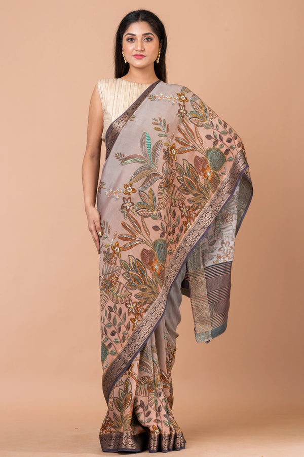 Copy of chaavi Premium Grey Violet Ombre Chanderi Saree with Zari Weaving