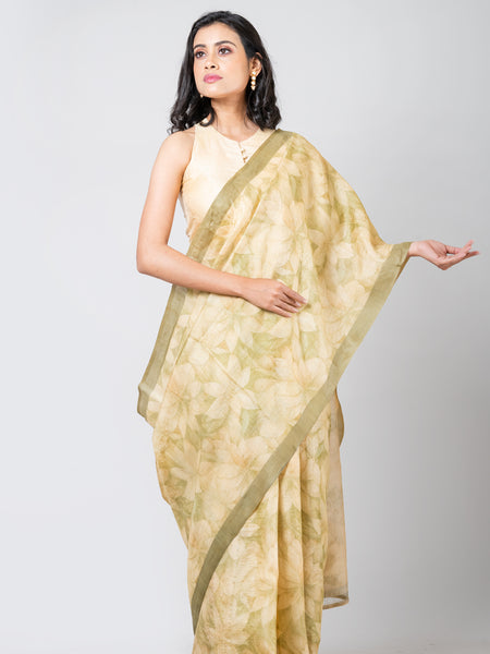 Harmonious Yellow Radiance Designer Light Yellow Pure Tussar Silk Saree for Weddings, Festive & Special Occasions