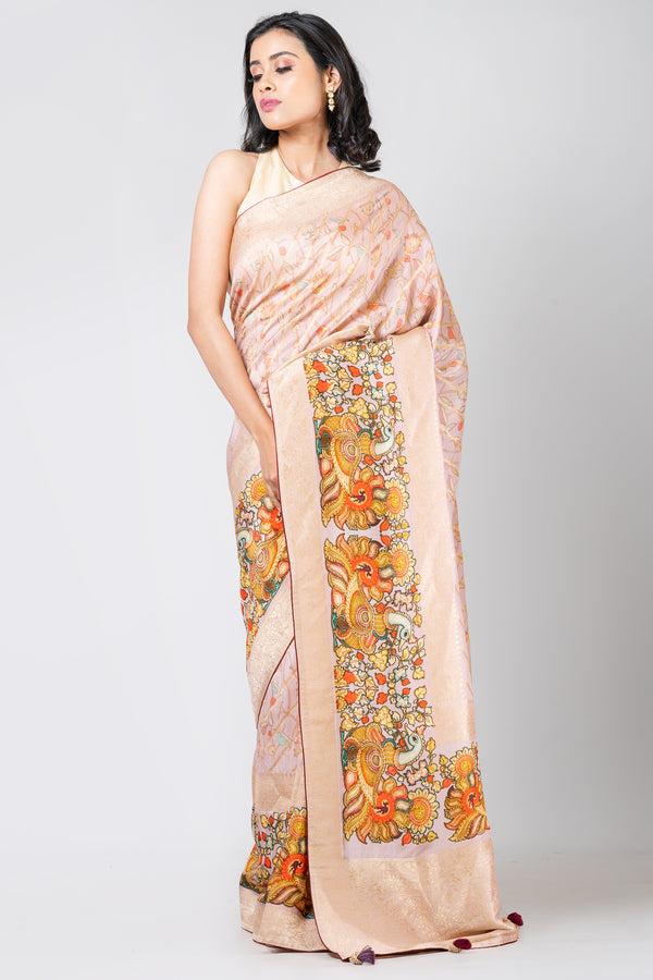 Opulent fusion Elegant Cream Dola Leheriya Saree for Festive & Traditional Wear
