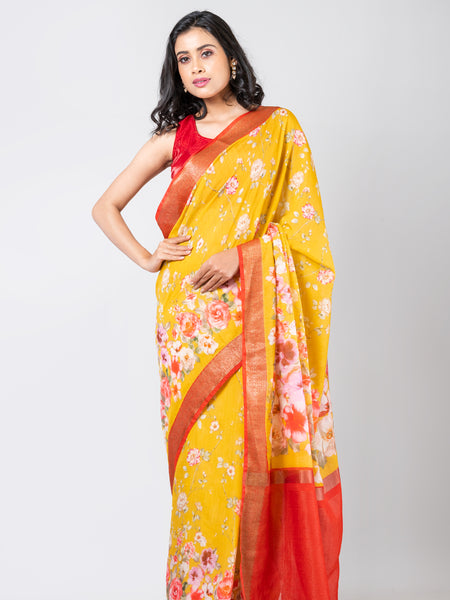 Blossom bough | Elegant Yellow Chanderi Saree for Weddings and Celebrations