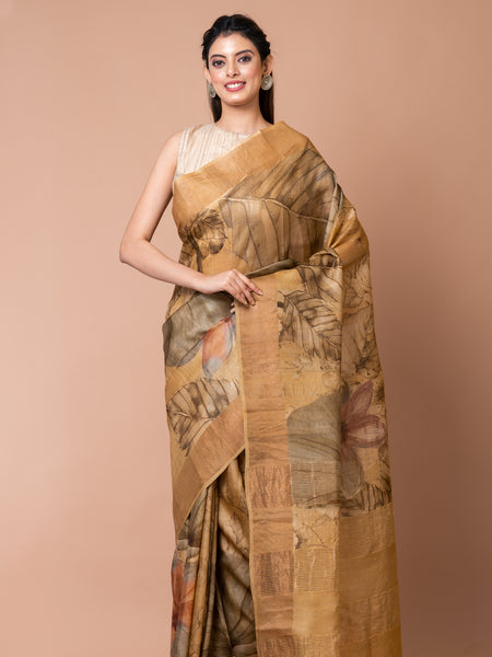 Dessert Sands Elegant Mustard Tussar Silk Saree – Lightweight Traditional Drape for Festive & Occasion Wear
