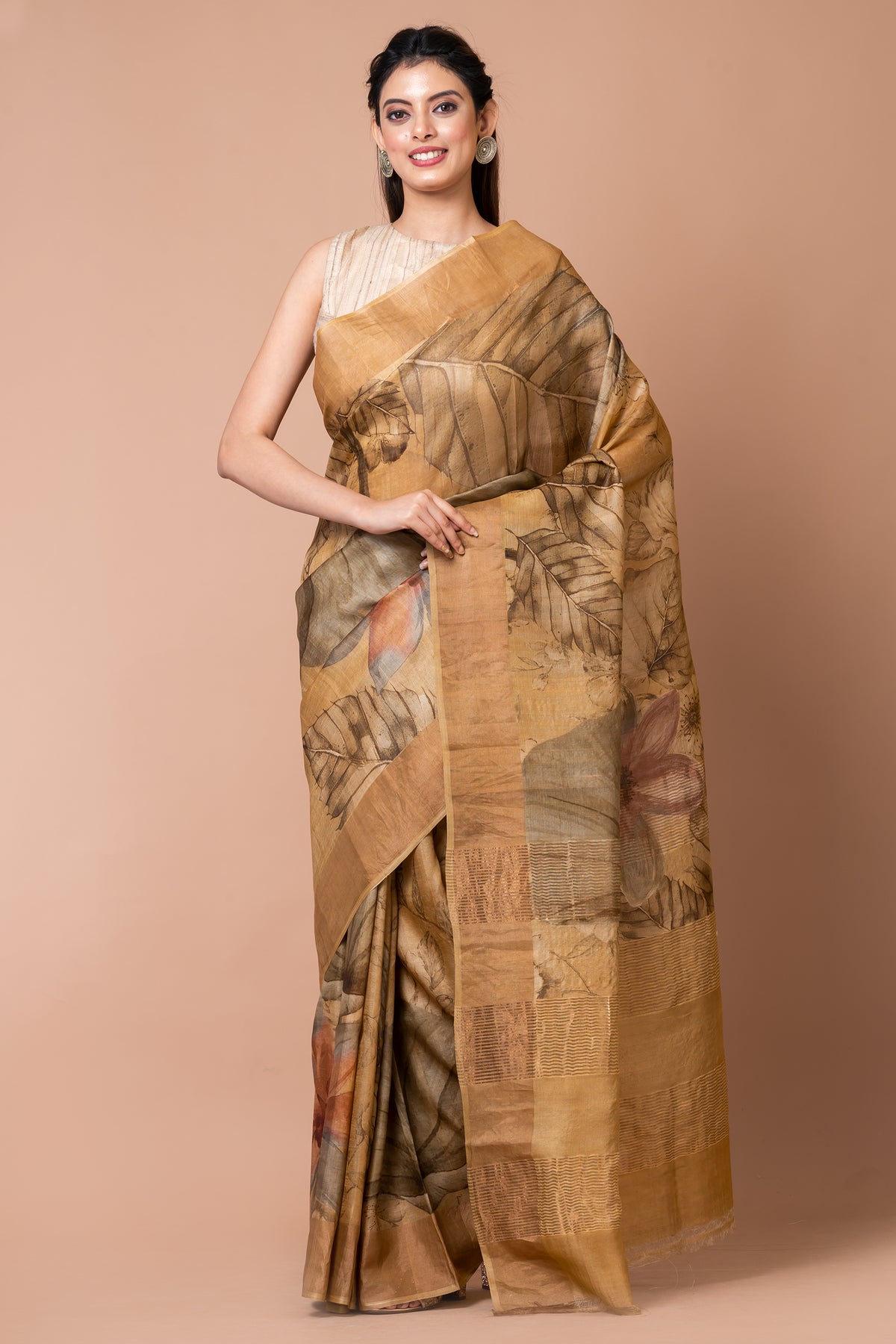 Dessert Sands Elegant Mustard Tussar Silk Saree – Lightweight Traditional Drape for Festive & Occasion Wear
