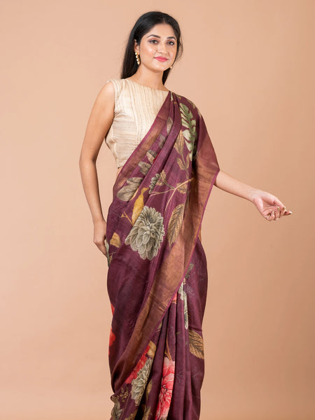Rafflesia Elegant Purple Tussar Silk Saree – Rich & Regal Ethnic Drape for Festive & Traditional Wear