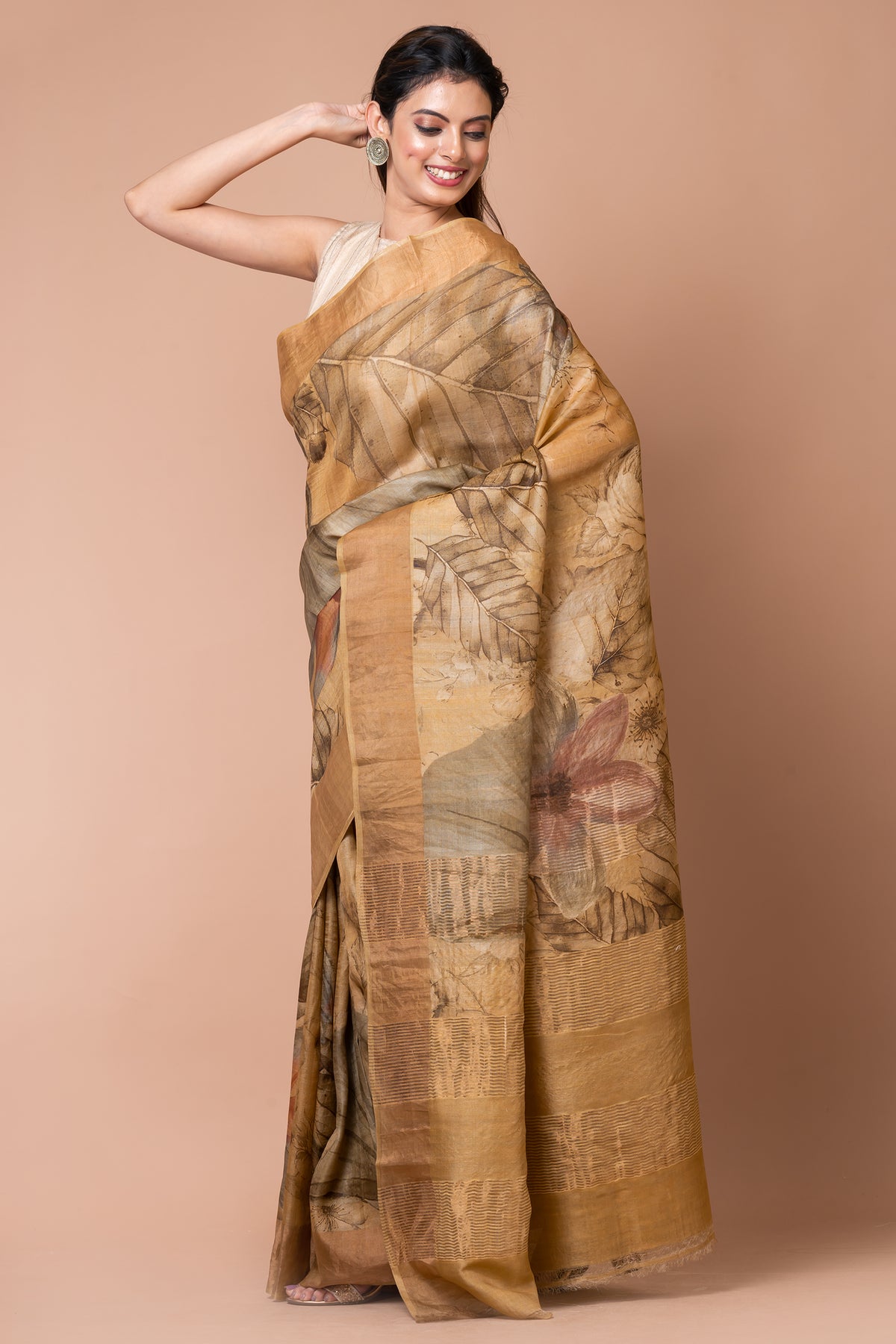Dessert Sands Elegant Mustard Tussar Silk Saree – Lightweight Traditional Drape for Festive & Occasion Wear