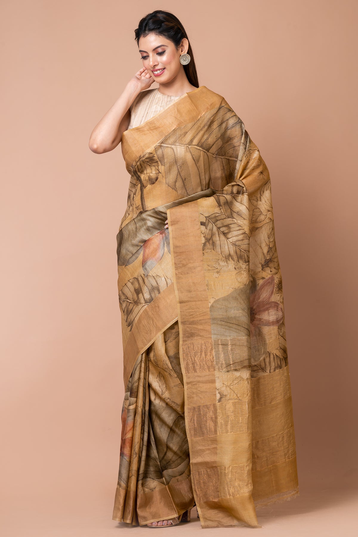 Dessert Sands Elegant Mustard Tussar Silk Saree – Lightweight Traditional Drape for Festive & Occasion Wear