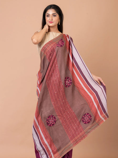 Subtle Botanics Elegant Purple Mulberry Tasar Silk Saree – Lightweight Handwoven Silk Saree