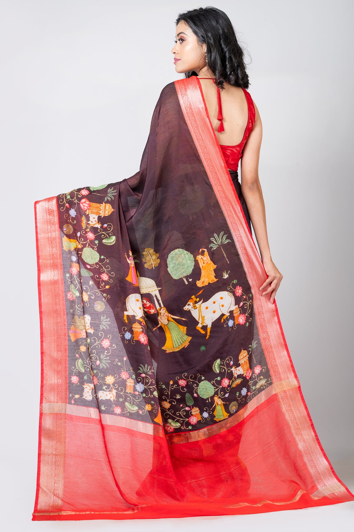 Sultans splendor | Premium Chocolate Brown Chanderi Saree for Festive Wear