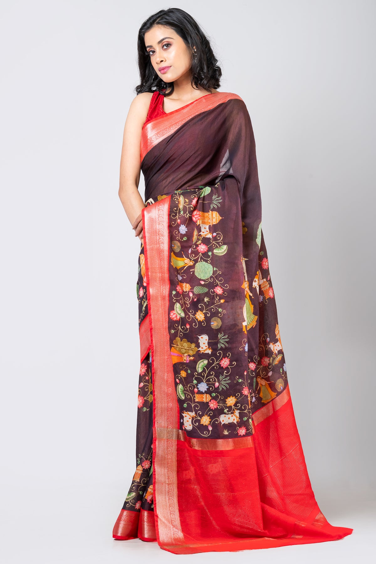 Sultans splendor | Premium Chocolate Brown Chanderi Saree for Festive Wear