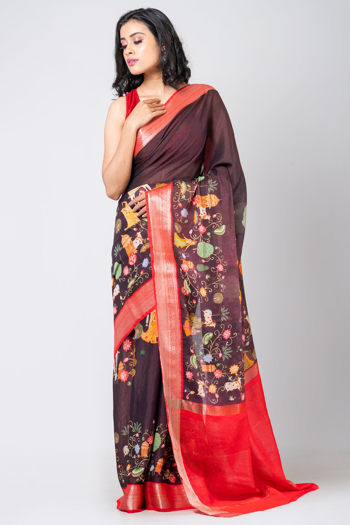 Sultans splendor | Premium Chocolate Brown Chanderi Saree for Festive Wear