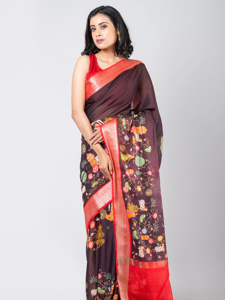 Sultans splendor | Premium Chocolate Brown Chanderi Saree for Festive Wear