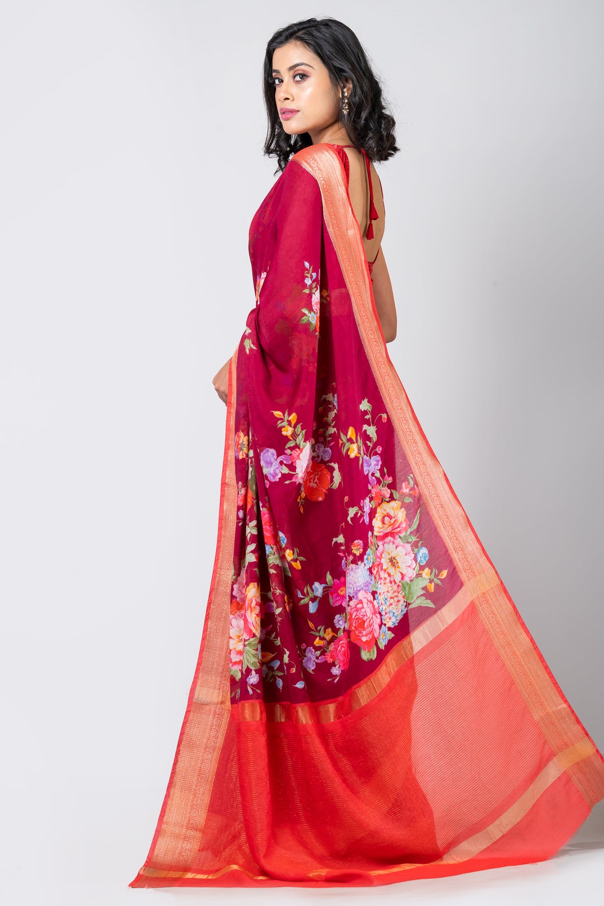 Aquarelle bloom | Traditional Wine Chanderi Saree for Weddings & Celebrations