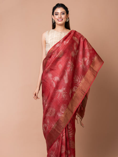 Tussar 1a | Designer Red Tussar Saree Elegant Ethnic Wear for Women