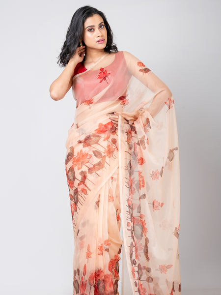 Premium Peach Organza Saree – Timeless Elegant Festive Saree