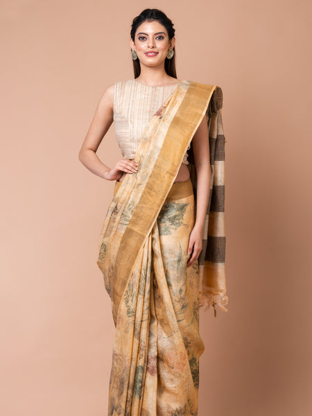 Copper Glow Classic Yellow Tussar Saree – Lightweight Silk Saree for Radiant & Minimal Ethnic Styling