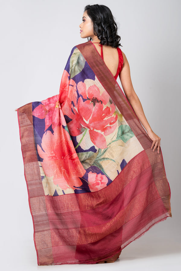 Bold blue elegance | Women’s Blue Tussar Zari Saree for Festive & Wedding Wear
