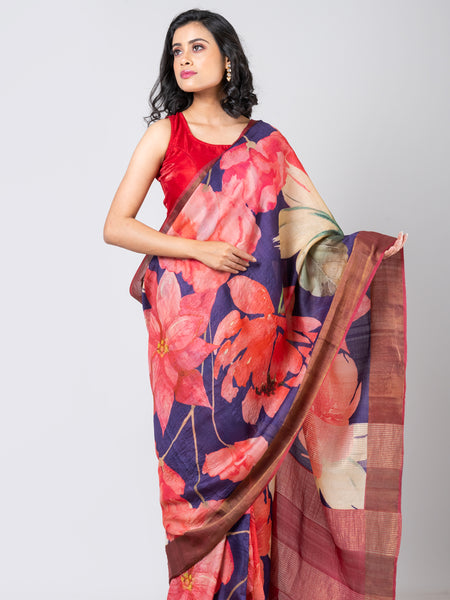 Bold blue elegance | Women’s Blue Tussar Zari Saree for Festive & Wedding Wear