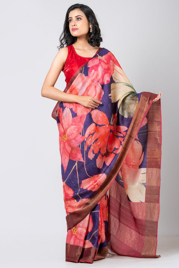 Bold blue elegance | Women’s Blue Tussar Zari Saree for Festive & Wedding Wear