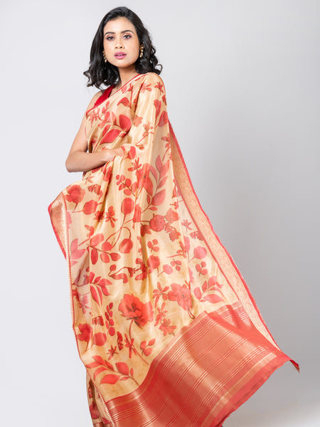 Blossom Designer Cream Organza Tissue Saree for Wedding and Celebration Wear