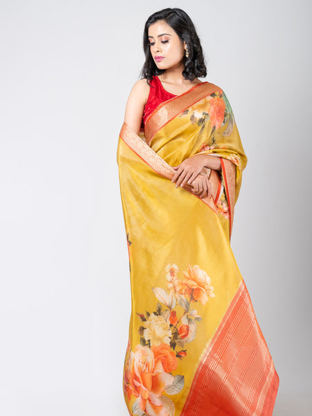Sunny Whispers Designer Yellow Organza Tissue Saree for Wedding and Celebration Wear