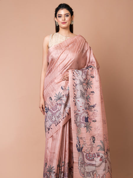 Premium Peach Semi Tussar Saree – Soft Elegant Traditional Saree