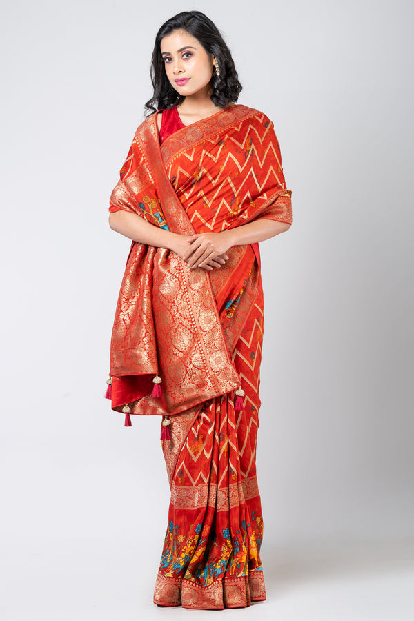 Scarlet heritage Elegant Red Dola Leheriya Saree for Festive & Traditional Wear