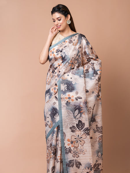 Cream Semi Tussar Silk Saree Elegant Ethnic Wear for Women