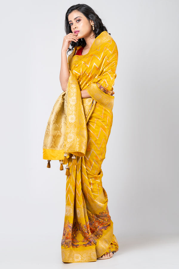 Heritage elegance Yellow Leheriya Saree in Soft Dola Fabric with Vibrant Ethnic Appeal