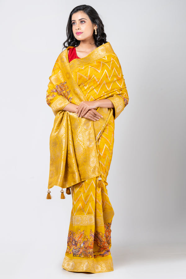 Heritage elegance Yellow Leheriya Saree in Soft Dola Fabric with Vibrant Ethnic Appeal