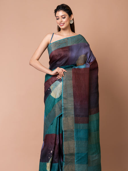 Earthy Elegance Premium Multicolor Tussar Silk Saree with Natural Texture Finish