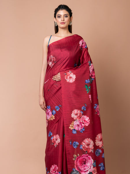 Semi tussar 1 Classic Dark Fuchsia Semi Tussar Saree Elegant Festive Ethnic Wear