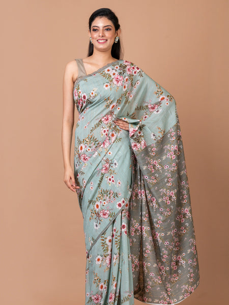 Premium Grey Festive Crepe Saree with Sequin Detailing