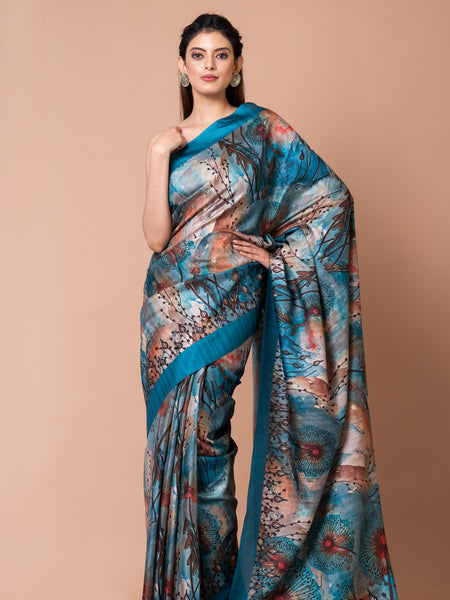 Turquoise Semi Tussar Silk Saree Elegant Ethnic Wear for Women