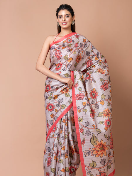 Elegant Silver Grey Semi Tussar Saree with Soft Silk Finish