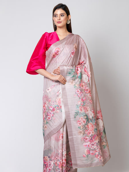 Designer Silver Grey Semi Tussar Saree | Sophisticated Ethnic Look