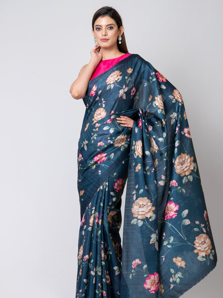 Premium Teal Semi Tussar Saree | Stylish Party & Festive Saree