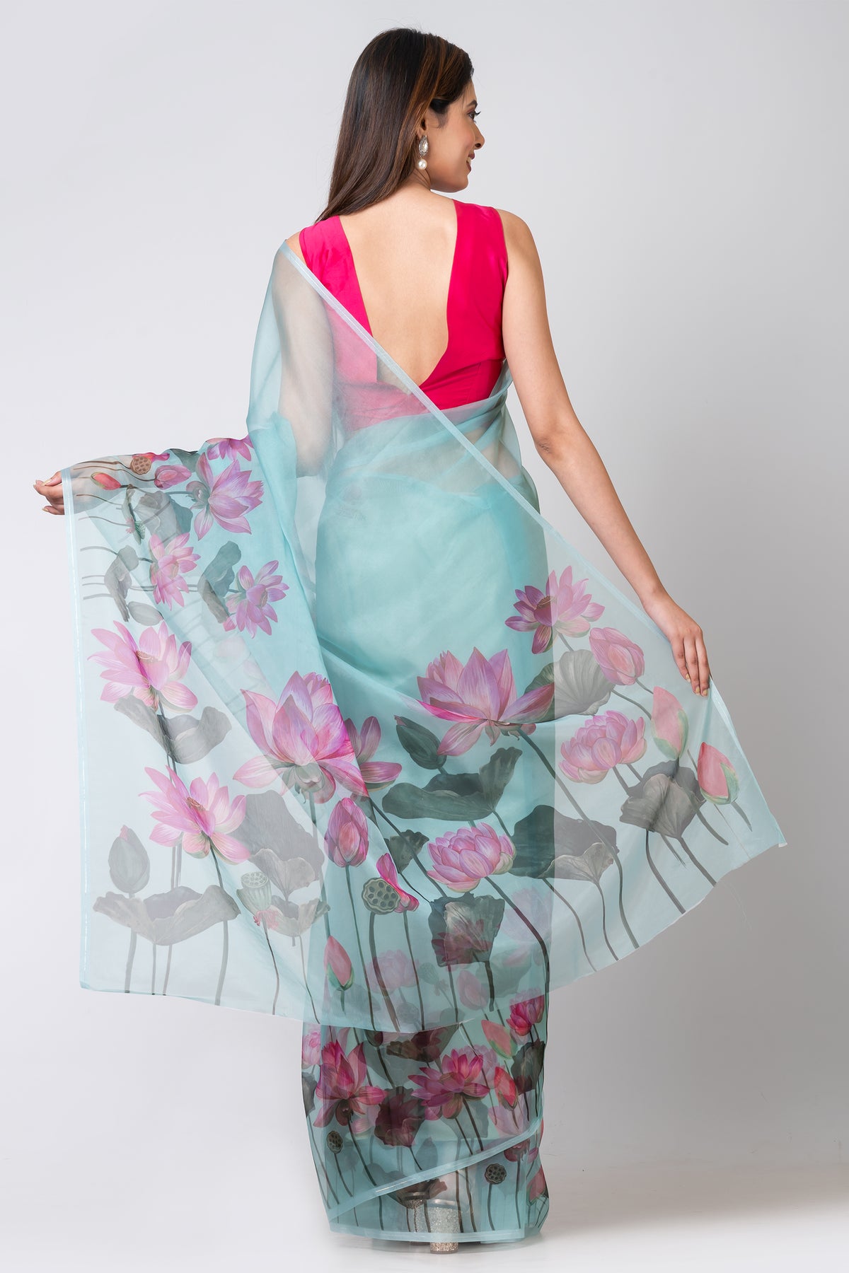 Rose Beauty Premium Sea Green Organza Saree for Women with Modern Elegance