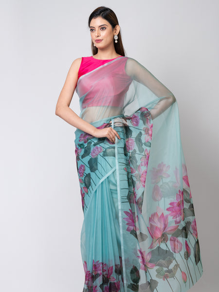 Rose Beauty Premium Sea Green Organza Saree for Women with Modern Elegance