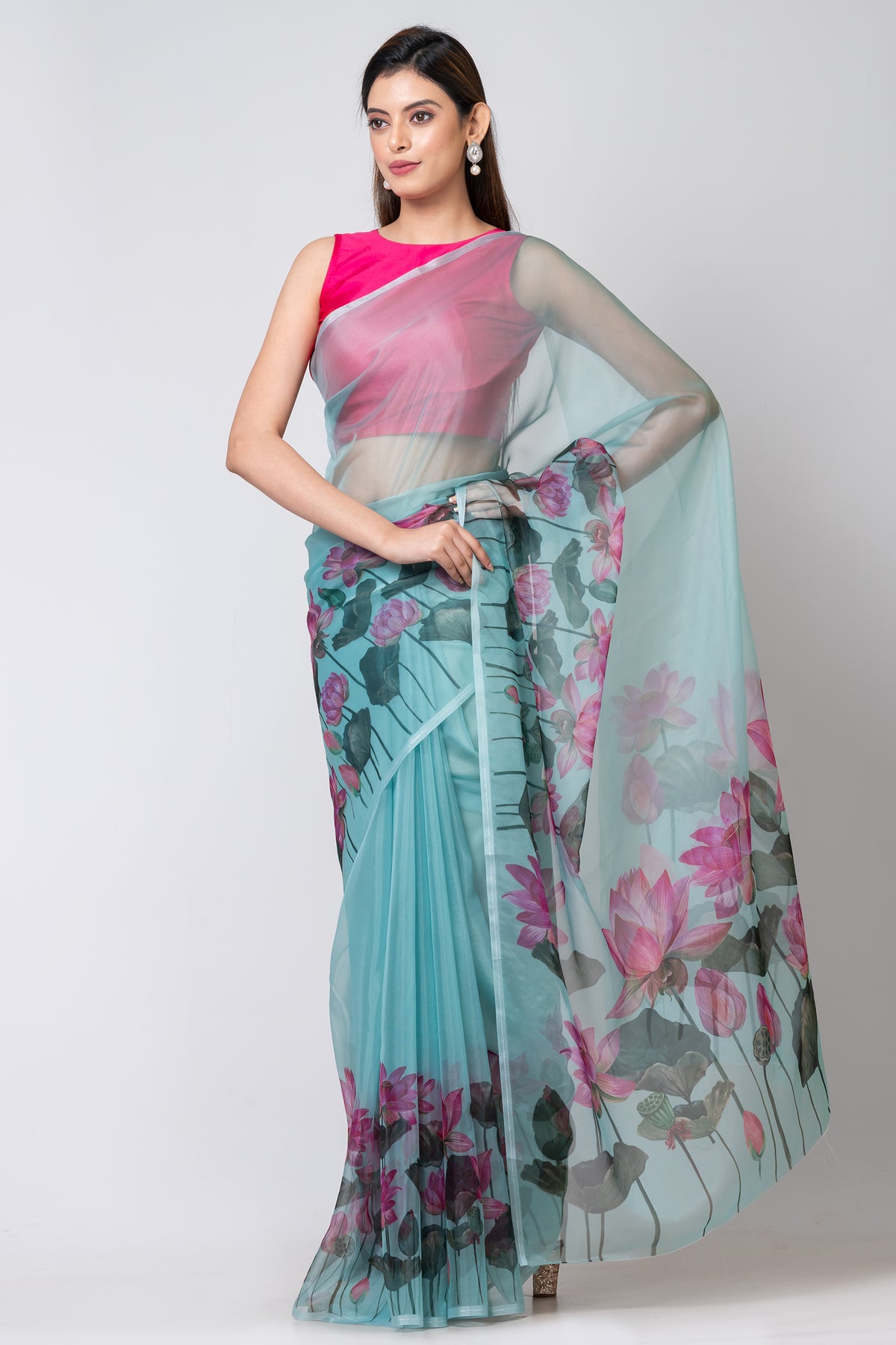 Rose Beauty Premium Sea Green Organza Saree for Women with Modern Elegance