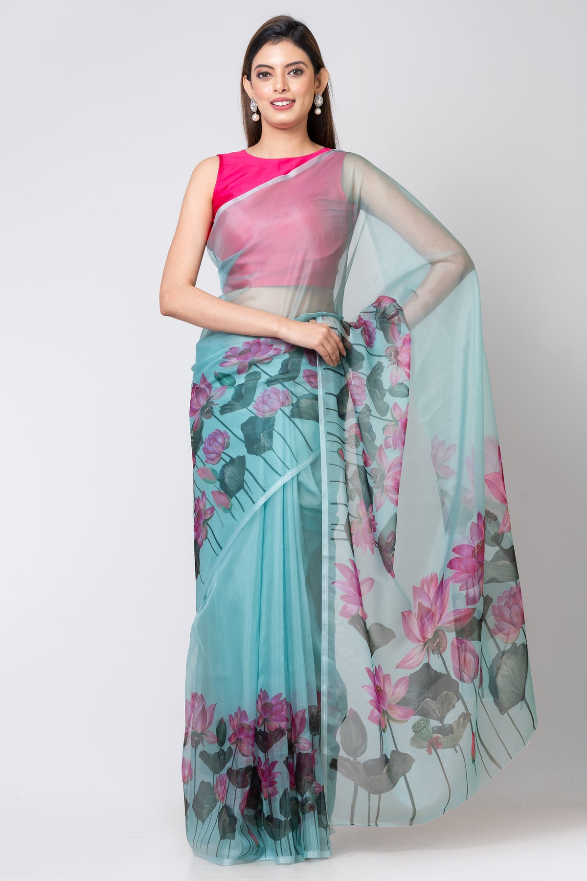 Rose Beauty Premium Sea Green Organza Saree for Women with Modern Elegance