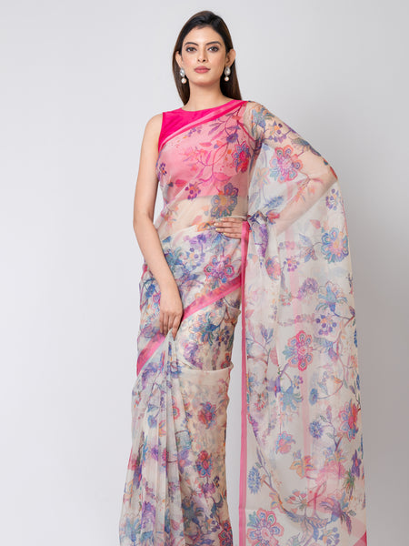 Rose Garden Premium Pastel Yellow Organza Saree for Women with Modern Elegance