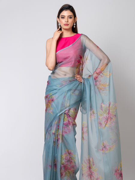 Daisy Dream Stylish Sea Green Organza Saree for Weddings and Celebrations