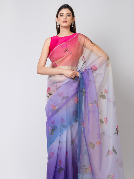 Violet Velvet Stylish Multicolor Organza Saree for Weddings and Celebrations