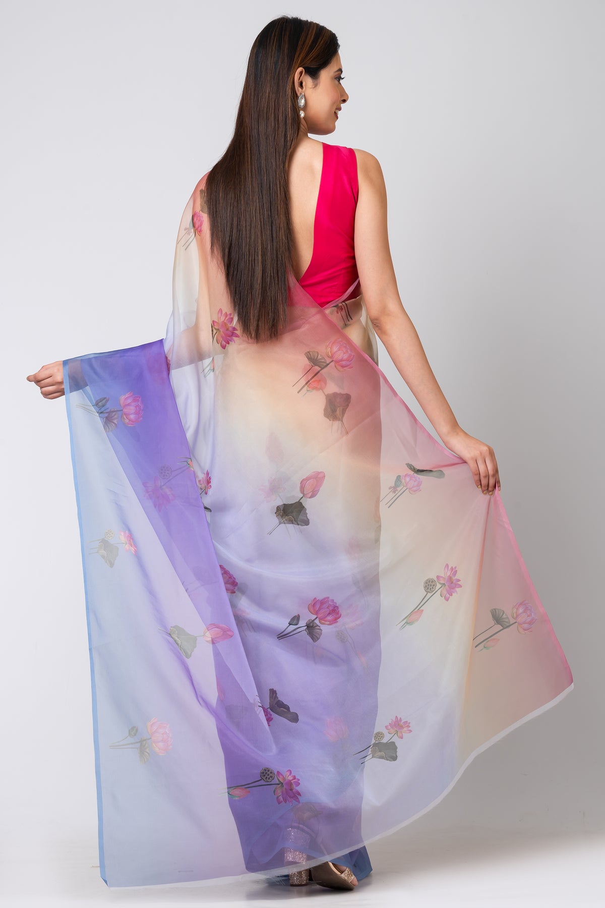 Violet Velvet Stylish Multicolor Organza Saree for Weddings and Celebrations