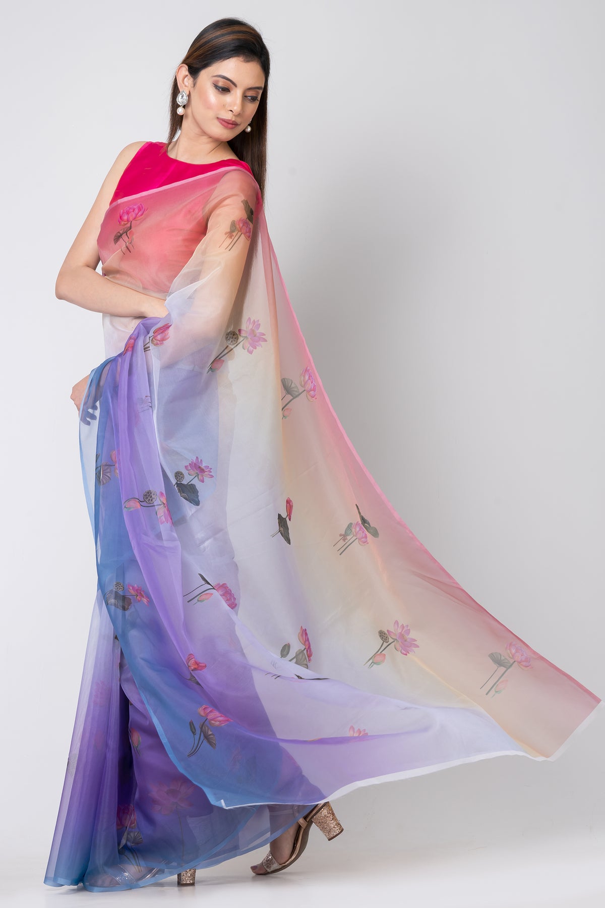 Violet Velvet Stylish Multicolor Organza Saree for Weddings and Celebrations