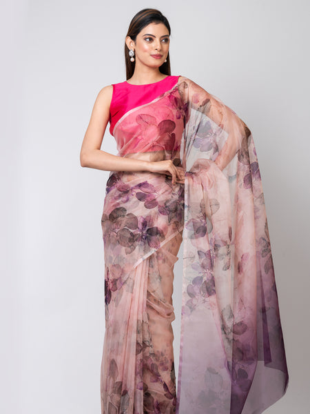 Blossom Beauty Premium Beige Organza Saree for Women with Minimalist Elegance